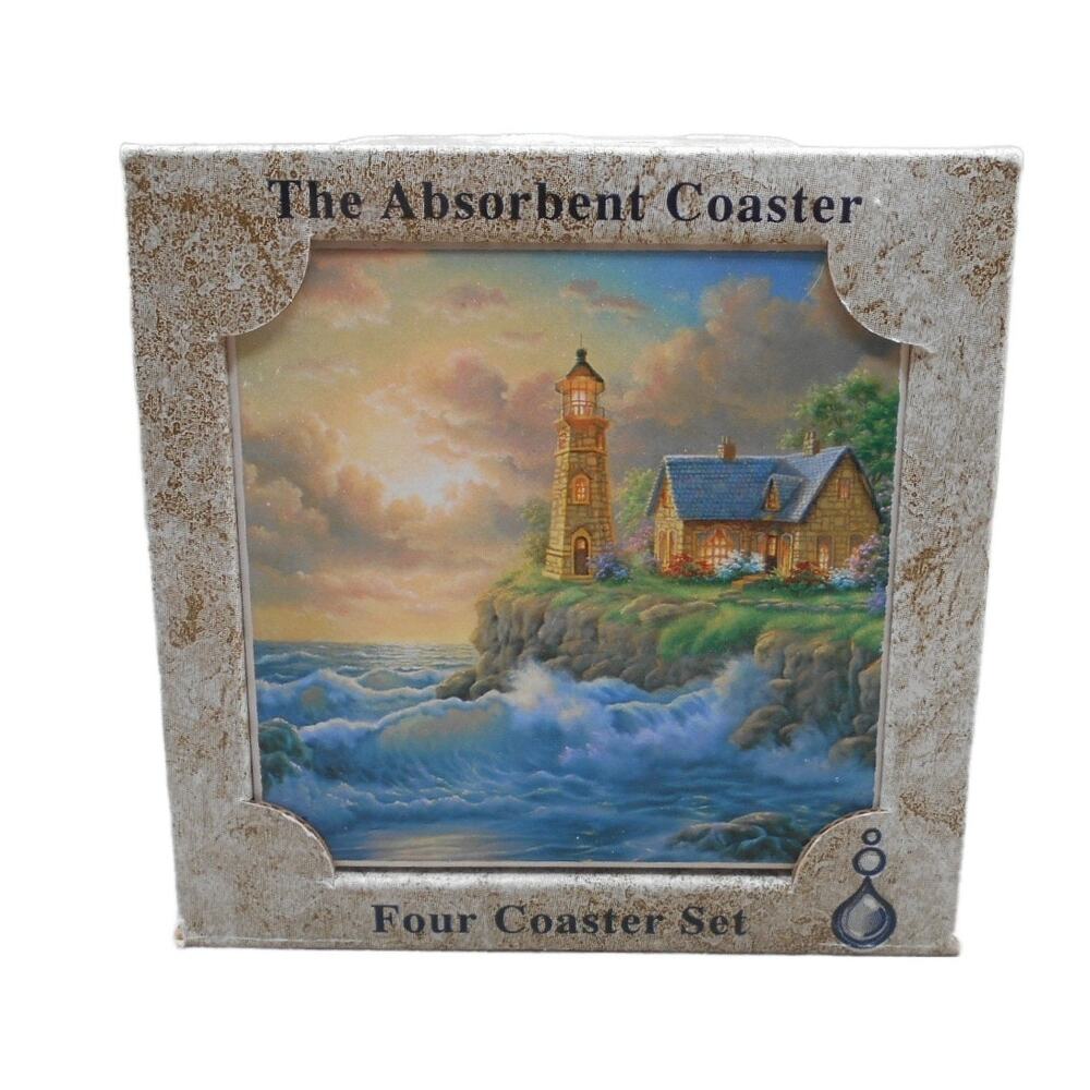 Absorbastone Coasters Set of 4 Absorbent Coasters Lighthouse Peaceful Sea NIB